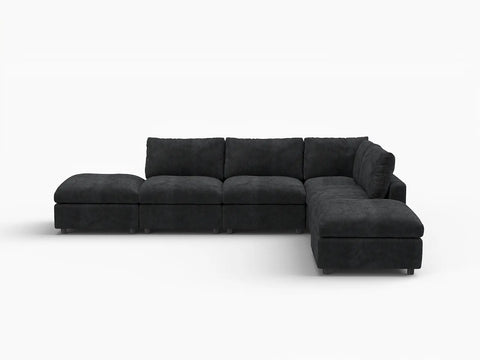 Lounge Cloud Sectional Sofa Covers | Black Linen-Blend Chenille Sofa Cover for 4-Seater with 2-Ottomans