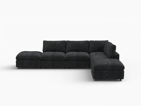 Fundas para sofá seccional Lounge Cloud | Funda de sofá de chenilla de lino-mezcla negra para sofá de 4 plazas con 2 otomanas
