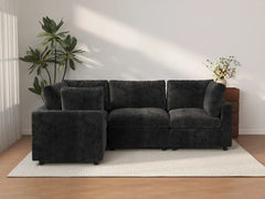 Seccional en L de 4 plazas Cloud Deluxe, negro | 4 piezas, tela de chenilla de mezcla de lino, fundas de cojín lavables
