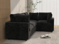 Seccional en L de 4 plazas Cloud Deluxe, negro | 4 piezas, tela de chenilla de mezcla de lino, fundas de cojín lavables