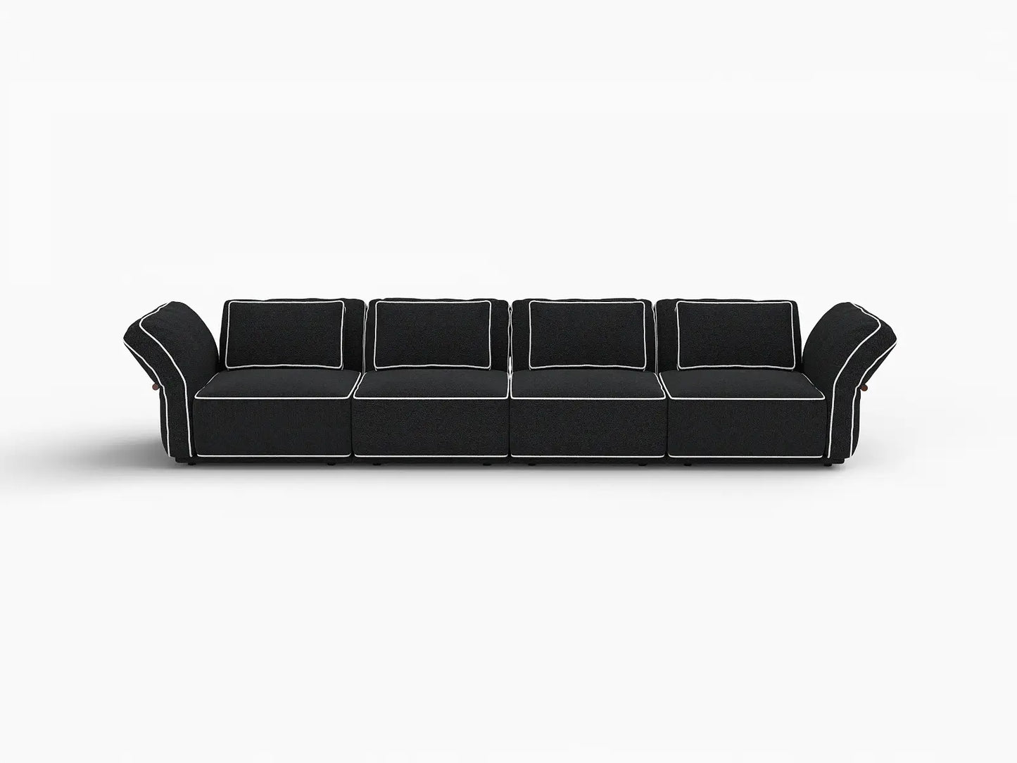 Deluxe Cloud 4-Seater Black Large Space Couch Sectional | 4-Piece, Bouclé Sherpa-Like Fabric, Easy To Clean