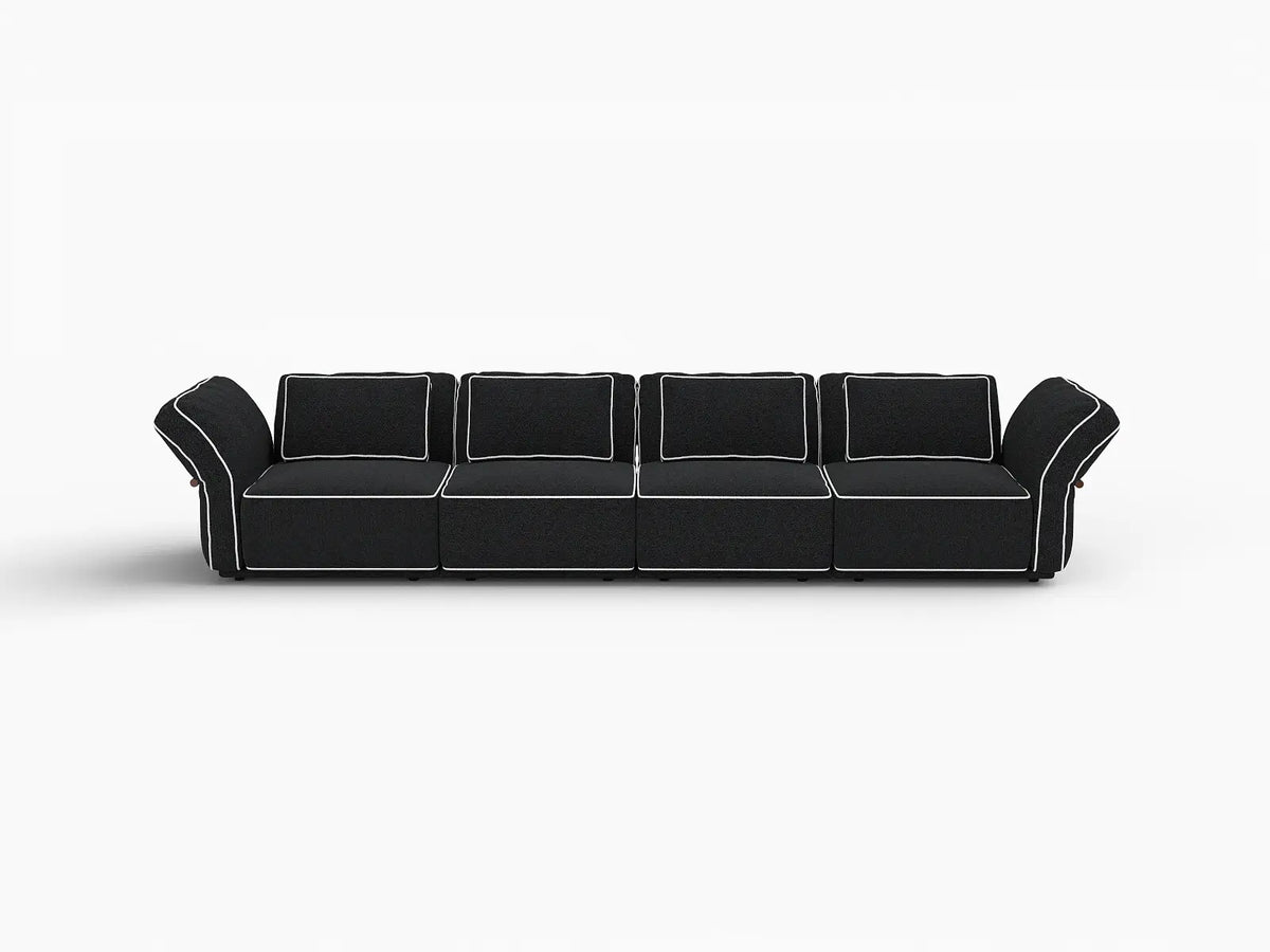 Deluxe Cloud 4-Seater Black Large Space Couch Sectional | 4-Piece, Bouclé Sherpa-Like Fabric, Easy To Clean