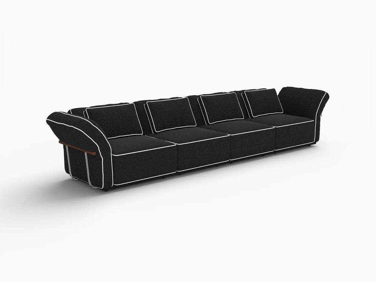 Deluxe Cloud 4-Seater Black Large Space Couch Sectional | 4-Piece, Bouclé Sherpa-Like Fabric, Easy To Clean