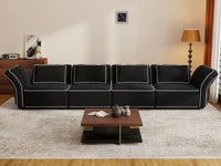 Deluxe Cloud 4-Seater Black Large Space Couch Sectional | 4-Piece, Bouclé Sherpa-Like Fabric, Easy To Clean