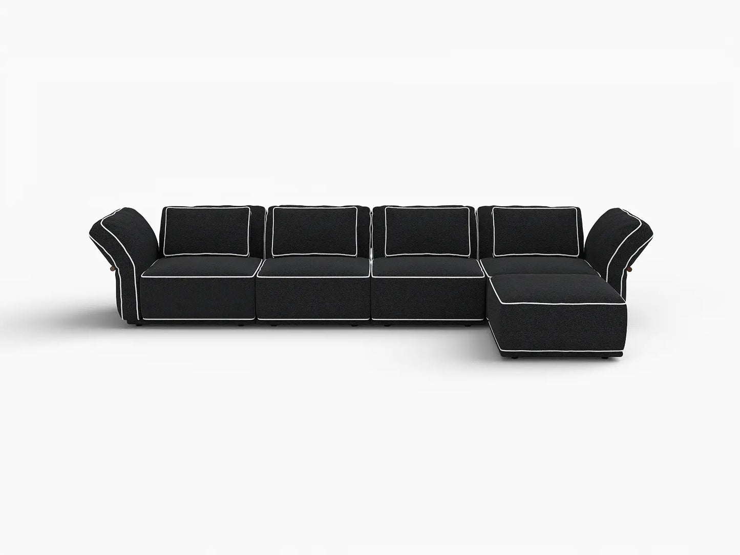 Deluxe Cloud 4-Seater Black Large Space L-Shaped Sectional | 5-Piece (Includes 1 Ottoman), Bouclé Sherpa-Like Fabric, Easy To Clean