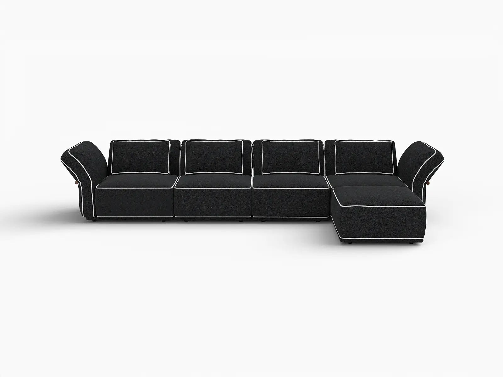 Deluxe Cloud 4-Seater Black Large Space L-Shaped Sectional | 5-Piece (Includes 1 Ottoman), Bouclé Sherpa-Like Fabric, Easy To Clean