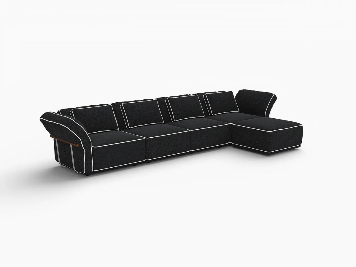 Deluxe Cloud 4-Seater Black Large Space L-Shaped Sectional | 5-Piece (Includes 1 Ottoman), Bouclé Sherpa-Like Fabric, Easy To Clean
