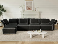 Deluxe Cloud 4-Seater Black Large Space L-Shaped Sectional | 5-Piece (Includes 1 Ottoman), Bouclé Sherpa-Like Fabric, Easy To Clean
