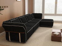 Deluxe Cloud 4-Seater Black Large Space L-Shaped Sectional | 5-Piece (Includes 1 Ottoman), Bouclé Sherpa-Like Fabric, Easy To Clean