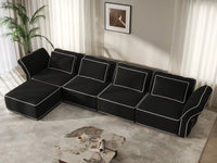 Deluxe Cloud 4-Seater Black Large Space L-Shaped Sectional | 5-Piece (Includes 1 Ottoman), Bouclé Sherpa-Like Fabric, Easy To Clean