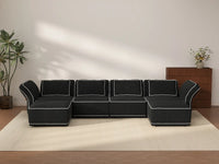 Deluxe Cloud 4-Seater Black Large Space U-Shaped Sectional | 6-Piece (Includes 2 Ottomans), Bouclé Sherpa-Like Fabric, Easy To Clean