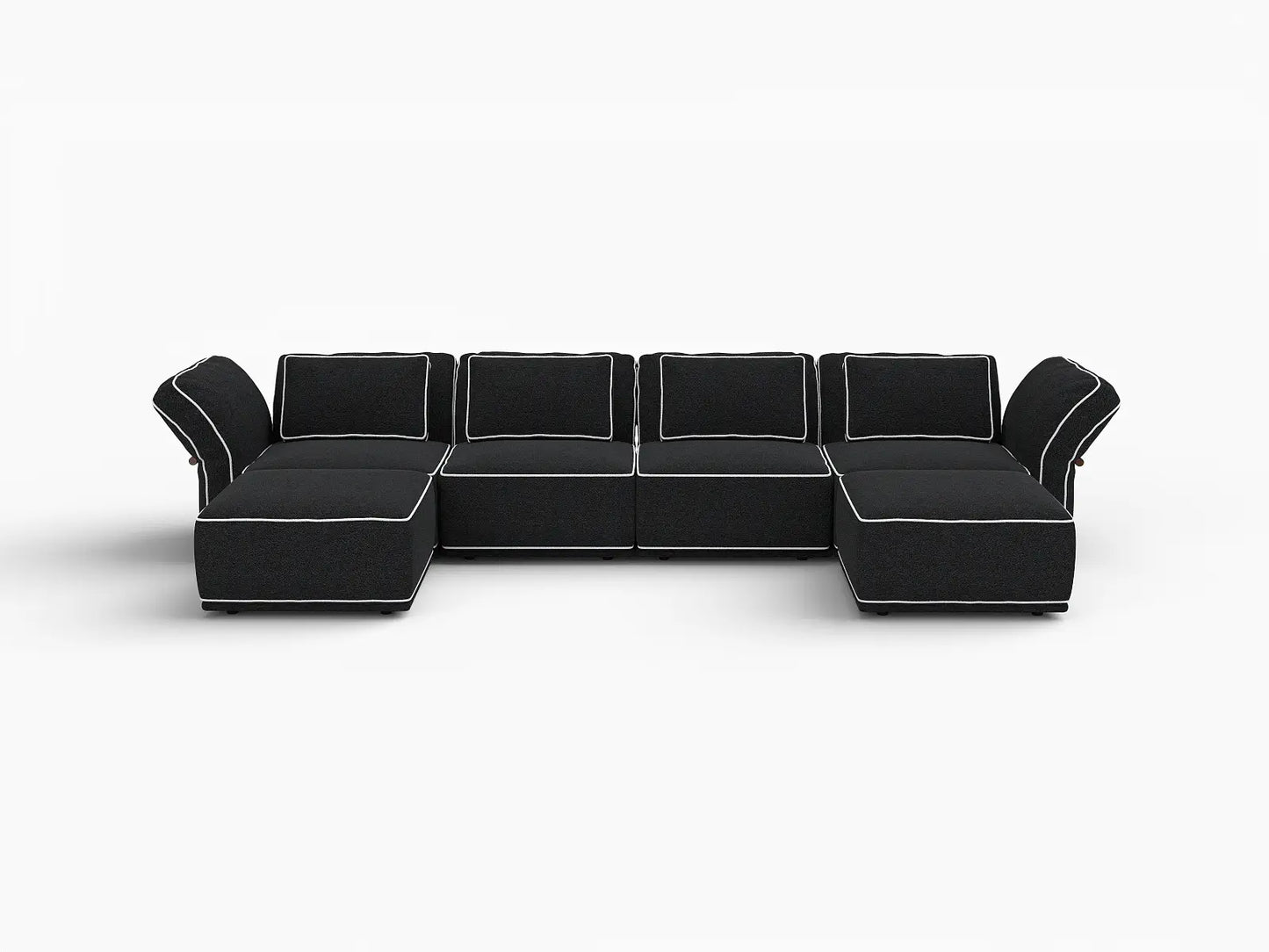 Deluxe Cloud 4-Seater Black Large Space U-Shaped Sectional | 6-Piece (Includes 2 Ottomans), Bouclé Sherpa-Like Fabric, Easy To Clean