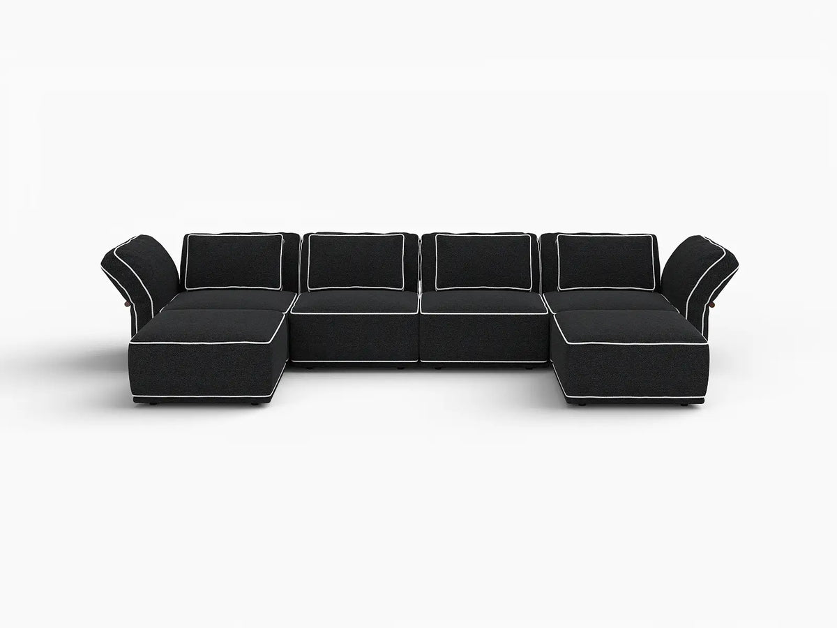 Deluxe Cloud 4-Seater Black Large Space U-Shaped Sectional | 6-Piece (Includes 2 Ottomans), Bouclé Sherpa-Like Fabric, Easy To Clean