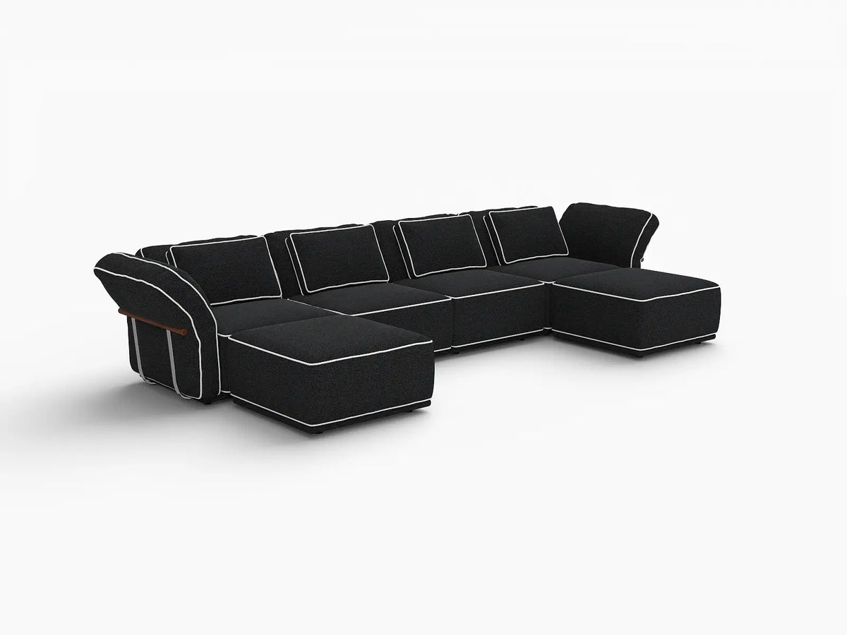 Deluxe Cloud 4-Seater Black Large Space U-Shaped Sectional | 6-Piece (Includes 2 Ottomans), Bouclé Sherpa-Like Fabric, Easy To Clean
