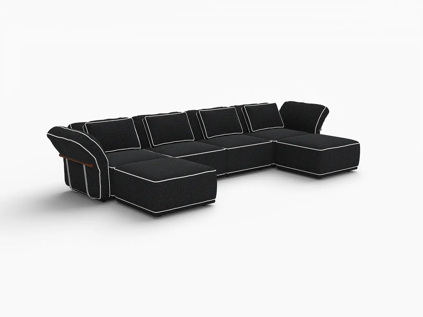 Deluxe Cloud 4-Seater Black Large Space U-Shaped Sectional | 6-Piece (Includes 2 Ottomans), Bouclé Sherpa-Like Fabric, Easy To Clean