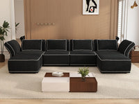 Deluxe Cloud 4-Seater Black Large Space U-Shaped Sectional | 6-Piece (Includes 2 Ottomans), Bouclé Sherpa-Like Fabric, Easy To Clean