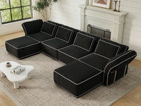 Deluxe Cloud 4-Seater Black Large Space U-Shaped Sectional | 6-Piece (Includes 2 Ottomans), Bouclé Sherpa-Like Fabric, Easy To Clean