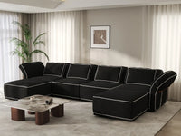 Deluxe Cloud 4-Seater Black Large Space U-Shaped Sectional | 6-Piece (Includes 2 Ottomans), Bouclé Sherpa-Like Fabric, Easy To Clean