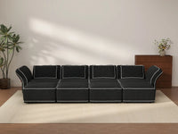 Deluxe Cloud 4-Seater Black Open Space U-Shaped Sectional | 8-Piece (Includes 4 Ottomans), Bouclé Sherpa-Like Fabric, Easy To Clean