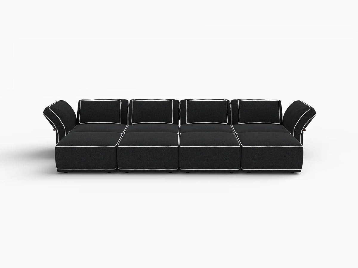 Deluxe Cloud 4-Seater Black Open Space U-Shaped Sectional | 8-Piece (Includes 4 Ottomans), Bouclé Sherpa-Like Fabric, Easy To Clean