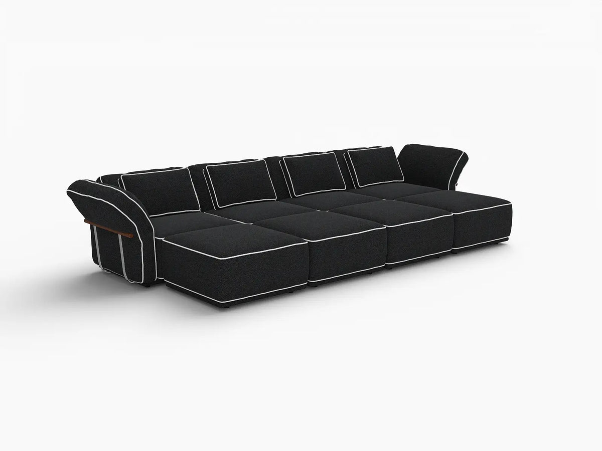 Deluxe Cloud 4-Seater Black Open Space U-Shaped Sectional | 8-Piece (Includes 4 Ottomans), Bouclé Sherpa-Like Fabric, Easy To Clean