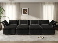 Deluxe Cloud 4-Seater Black Open Space U-Shaped Sectional | 8-Piece (Includes 4 Ottomans), Bouclé Sherpa-Like Fabric, Easy To Clean