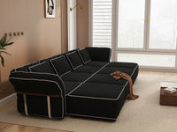 Deluxe Cloud 4-Seater Black Open Space U-Shaped Sectional | 8-Piece (Includes 4 Ottomans), Bouclé Sherpa-Like Fabric, Easy To Clean