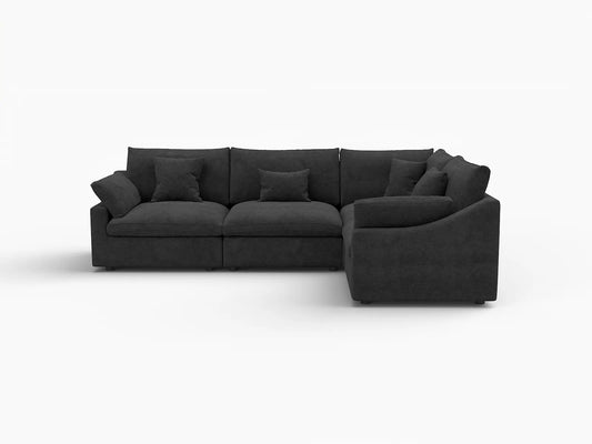 Deluxe Slope Cloud Sectional Sofa Covers | Black Chenille and Linen Sofa Cover for 4-Seater