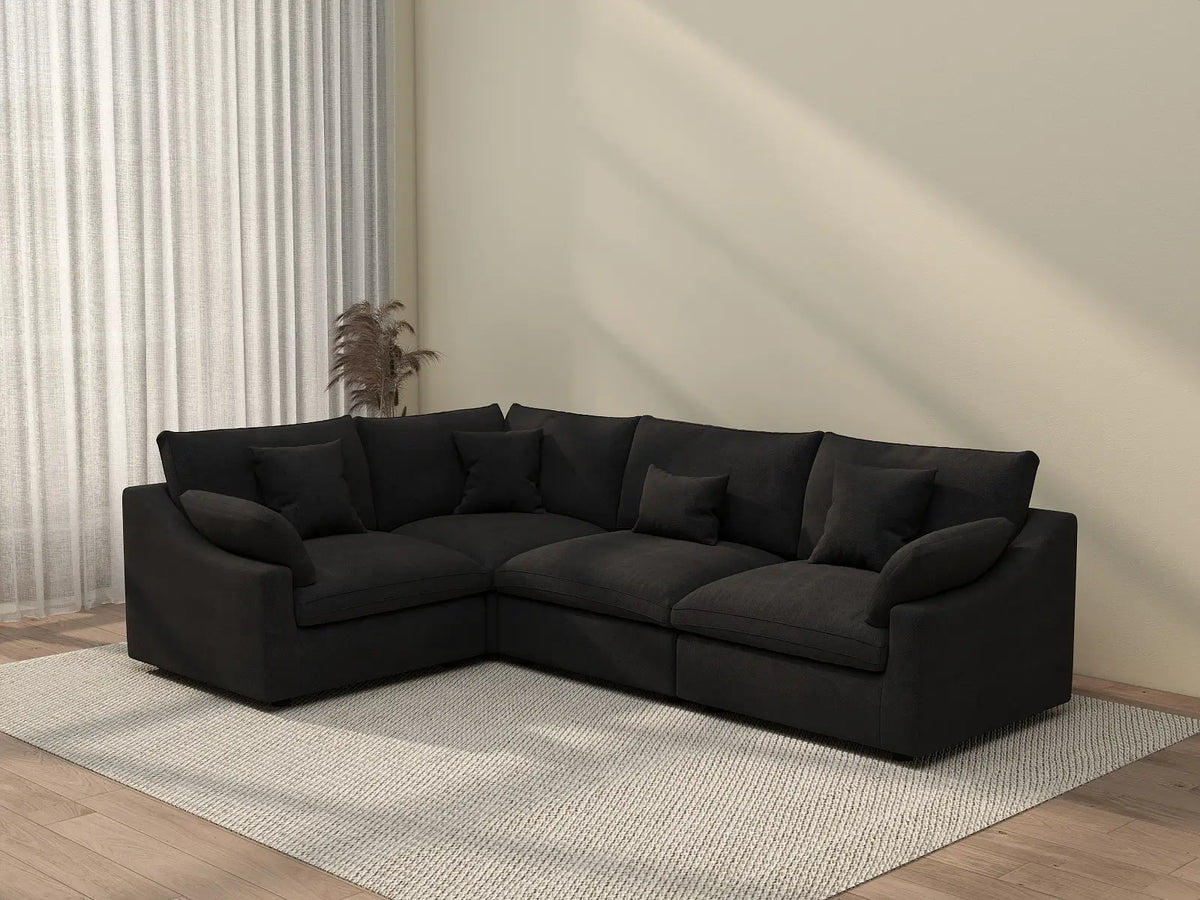 Deluxe Cloud 4-Seater Black Pit Sectional | 4-Piece, Chenille And Linen Fabric, Washable Cushion Covers