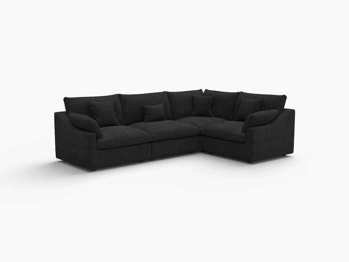 Deluxe Cloud 4-Seater Black Pit Sectional | 4-Piece, Chenille And Linen Fabric, Washable Cushion Covers