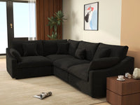 Deluxe Cloud 4-Seater Black Pit Sectional | 4-Piece, Chenille And Linen Fabric, Washable Cushion Covers