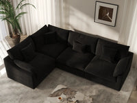 Deluxe Cloud 4-Seater Black Pit Sectional | 4-Piece, Chenille And Linen Fabric, Washable Cushion Covers