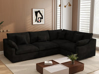 Deluxe Cloud 4-Seater Black Pit Sectional | 4-Piece, Chenille And Linen Fabric, Washable Cushion Covers