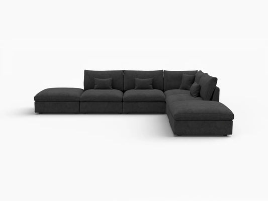 Deluxe Slope Cloud Sectional Sofa Covers | Black Chenille and Linen Sofa Cover for 4-Seater with 2-Ottomans
