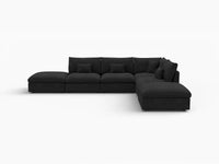 Deluxe Cloud 4-Seater Black Pit Sectional | 6-Piece (Includes 2 Ottomans), Chenille And Linen Fabric, Washable Cushion Covers