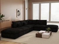 Deluxe Cloud 4-Seater Black Pit Sectional | 6-Piece (Includes 2 Ottomans), Chenille And Linen Fabric, Washable Cushion Covers