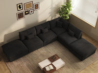 Deluxe Cloud 4-Seater Black Pit Sectional | 6-Piece (Includes 2 Ottomans), Chenille And Linen Fabric, Washable Cushion Covers