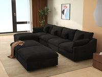 Deluxe Cloud 4-Seater Black Pit Sectional | 7-Piece (Includes 3 Ottomans), Chenille And Linen Fabric, Washable Cushion Covers