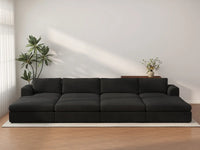 Deluxe Cloud 4-Seater Black Pit Sectional | 8-Piece (Includes 4 Ottomans), Bouclé Sherpa-Like Fabric, Washable Cushion Covers