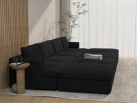Deluxe Cloud 4-Seater Black Pit Sectional | 8-Piece (Includes 4 Ottomans), Bouclé Sherpa-Like Fabric, Washable Cushion Covers