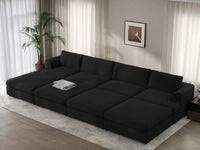 Deluxe Cloud 4-Seater Black Pit Sectional | 8-Piece (Includes 4 Ottomans), Bouclé Sherpa-Like Fabric, Washable Cushion Covers