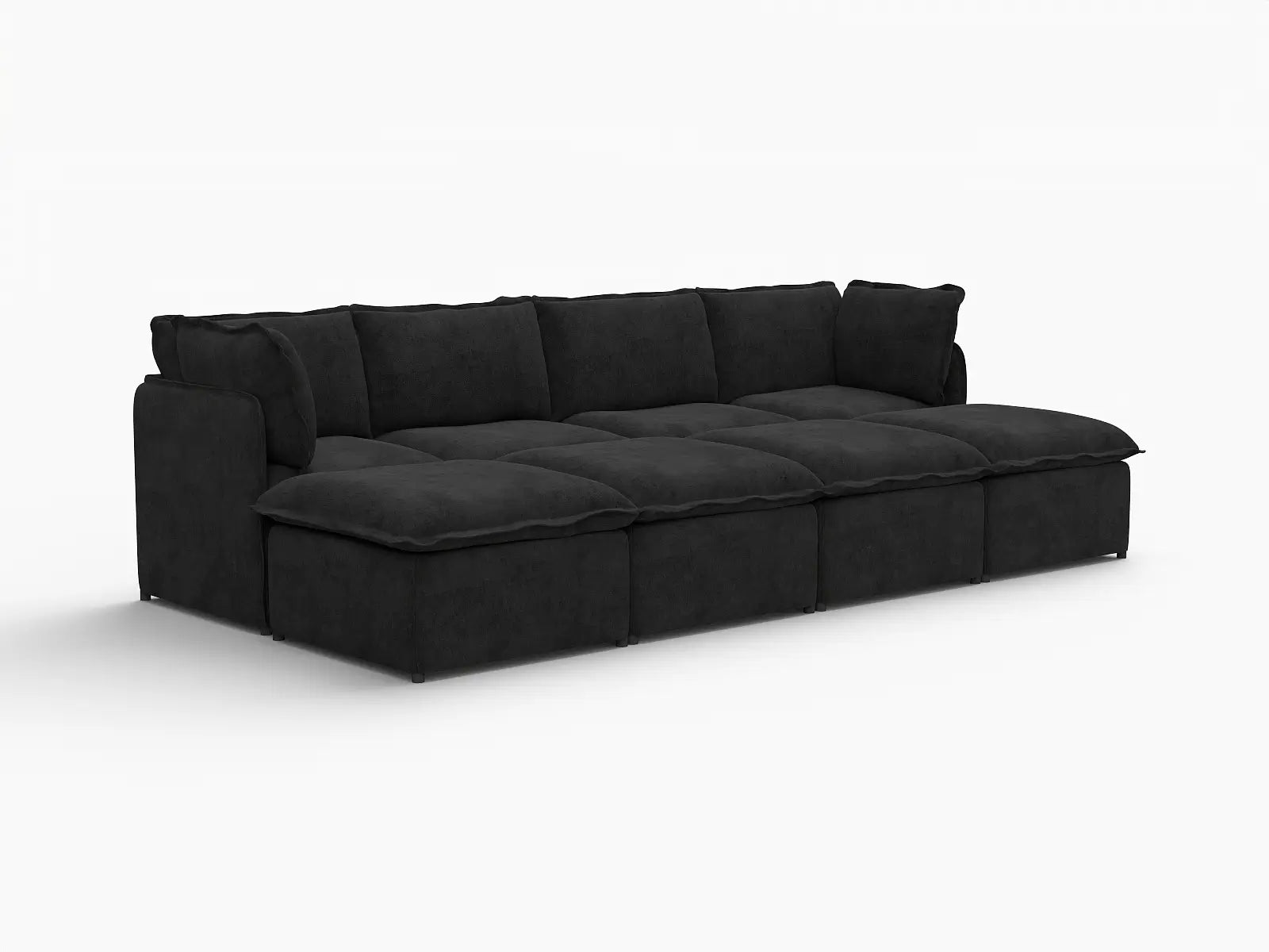 Deluxe Cloud 4-Seater Black Pit Sectional | 8-Piece (Includes 4 Ottomans), Linen Look Poly Fabric, Washable Cushion Covers