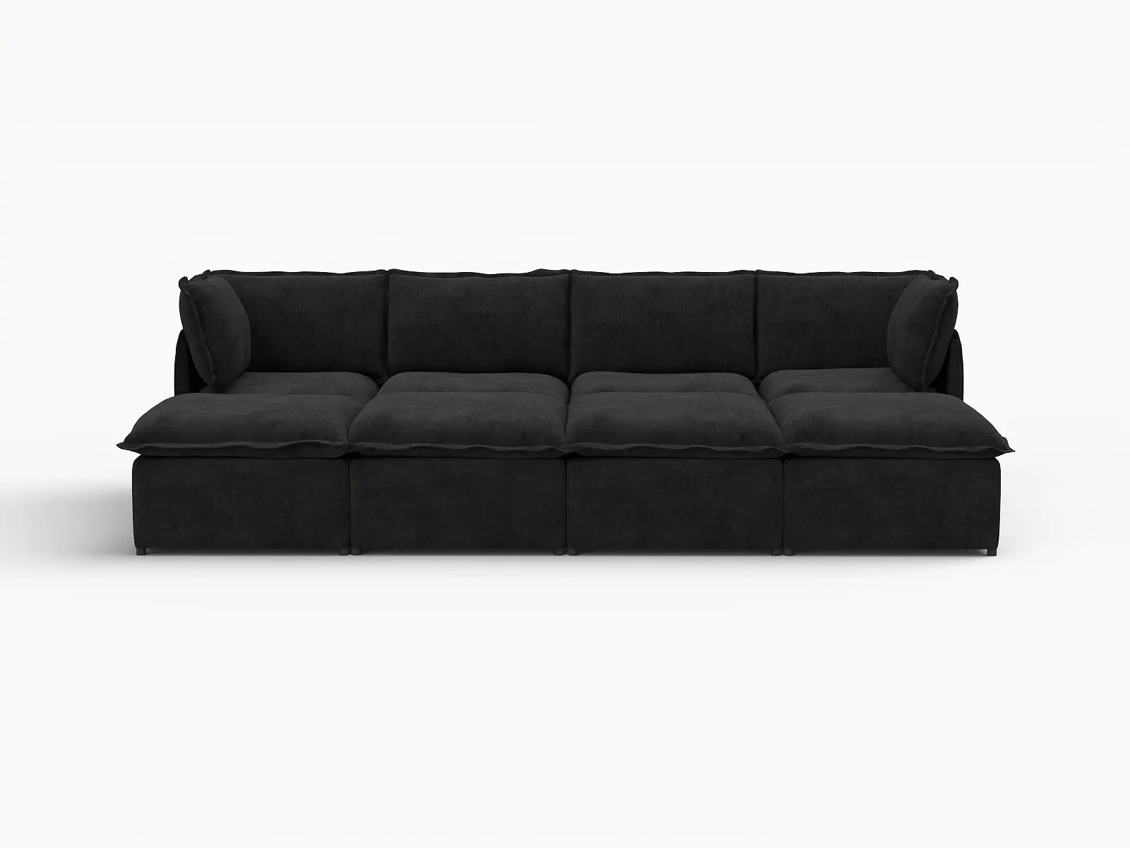Deluxe Cloud 4-Seater Black Pit Sectional | 8-Piece (Includes 4 Ottomans), Linen Look Poly Fabric, Washable Cushion Covers