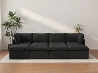 Deluxe Cloud 4-Seater Black Pit Sectional | 8-Piece (Includes 4 Ottomans), Linen Look Poly Fabric, Washable Cushion Covers