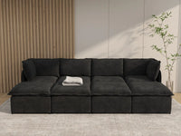 Deluxe Cloud 4-Seater Black Pit Sectional | 8-Piece (Includes 4 Ottomans), Linen Look Poly Fabric, Washable Cushion Covers
