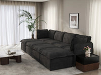 Deluxe Cloud 4-Seater Black Pit Sectional | 8-Piece (Includes 4 Ottomans), Linen Look Poly Fabric, Washable Cushion Covers