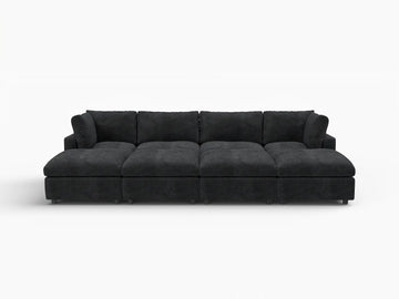 Fundas de sofá seccional Lounge Cloud | Funda de sofá de chenilla de lino-mezcla negro para 4 plazas con 4 otomanas