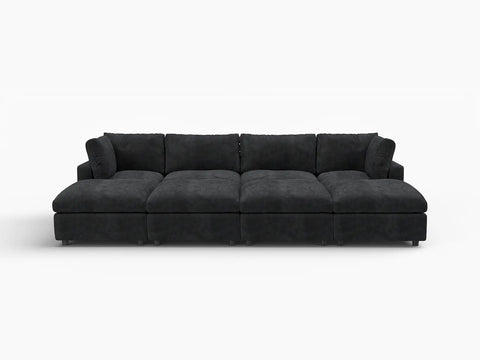 Lounge Cloud Sectional Sofa Covers | Black Linen-Blend Chenille Sofa Cover for 4-Seater with 4-Ottomans