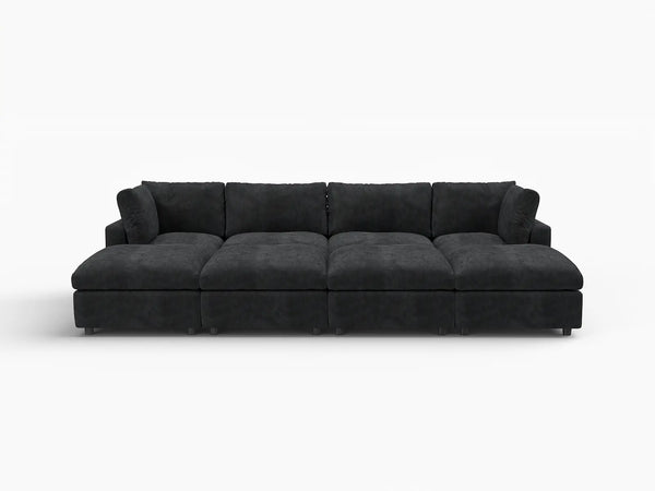 Fundas de sofá seccional Lounge Cloud | Funda de sofá de chenilla de lino-mezcla negro para 4 plazas con 4 otomanas