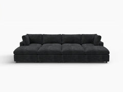 Fundas de sofá seccional Lounge Cloud | Funda de sofá de chenilla de lino-mezcla negro para 4 plazas con 4 otomanas